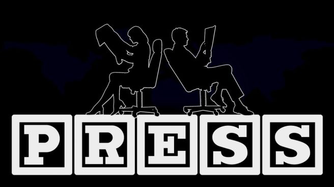 男女が背中合わせで新聞を見るイメージ